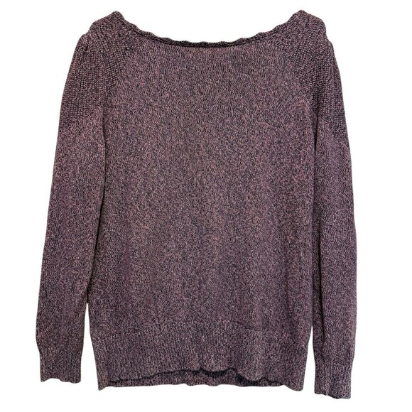 Loft Womens Long Puff Sleeve Sweater L Pink Gray Heathered Scalloped Preppy Boho - Picture 10 of 10